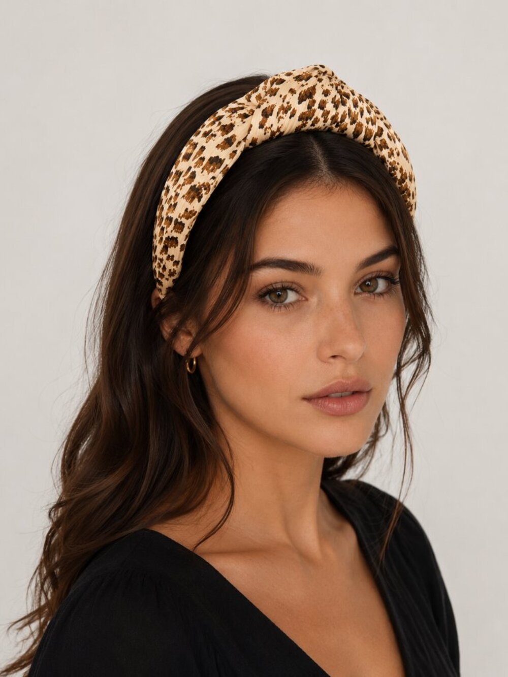 Lele Sadoughi Leopard Knot Headband in Brown and Cream